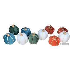 10 Pumpkins 3" Velvet fall decor colors teal green white ivory rust orange gold